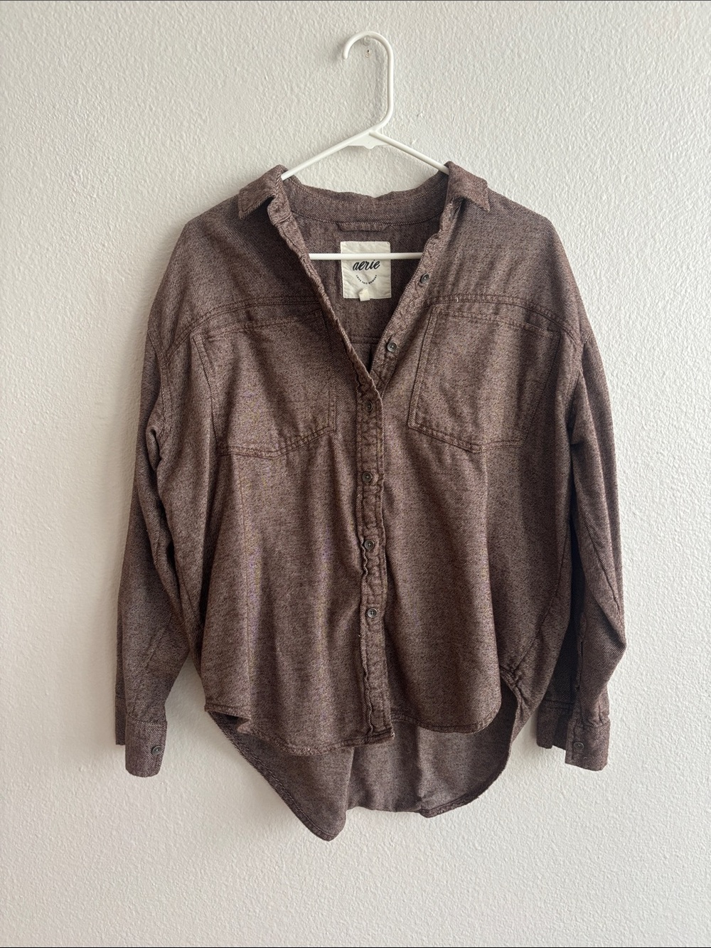 Aerie Burgundy Oversized Button-Down T-shirt
